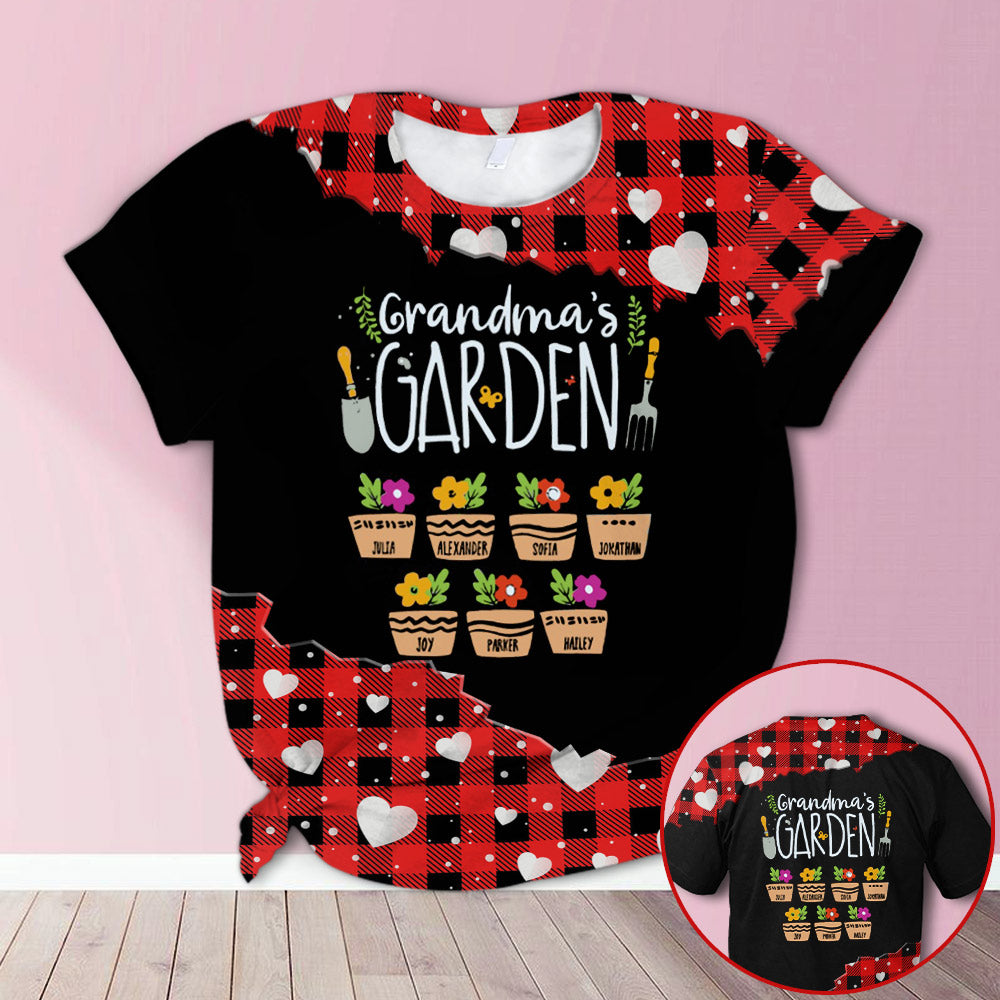 Personalized Grandma’S Garden Red Plaid All Over Print Shirts, 3D Shirts For Grandma Hn98 Do99