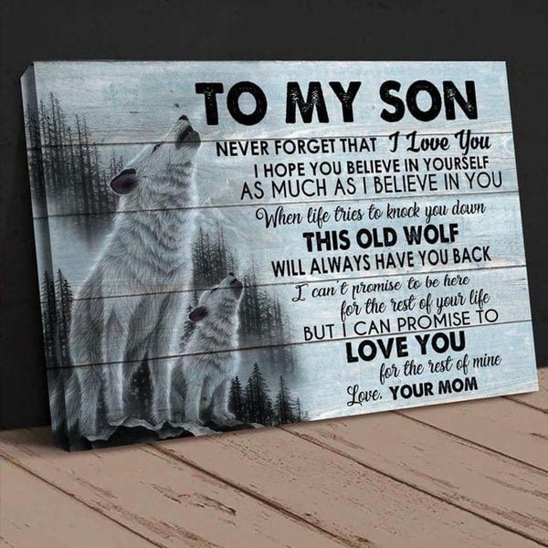 To My Son Wolf Never Forget That I Love You Landscape Poster & Canvas Gift For Son From Mom Home Decor Wall Art Visual Art