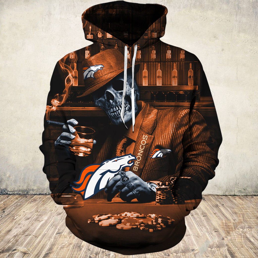 Denver Football Hoodie, Denver Football Gentleman Skull Poker Hoodie, American Football Hoodie, Unisex, Hoodie, Zip Hoodie Denver Broncos Collection