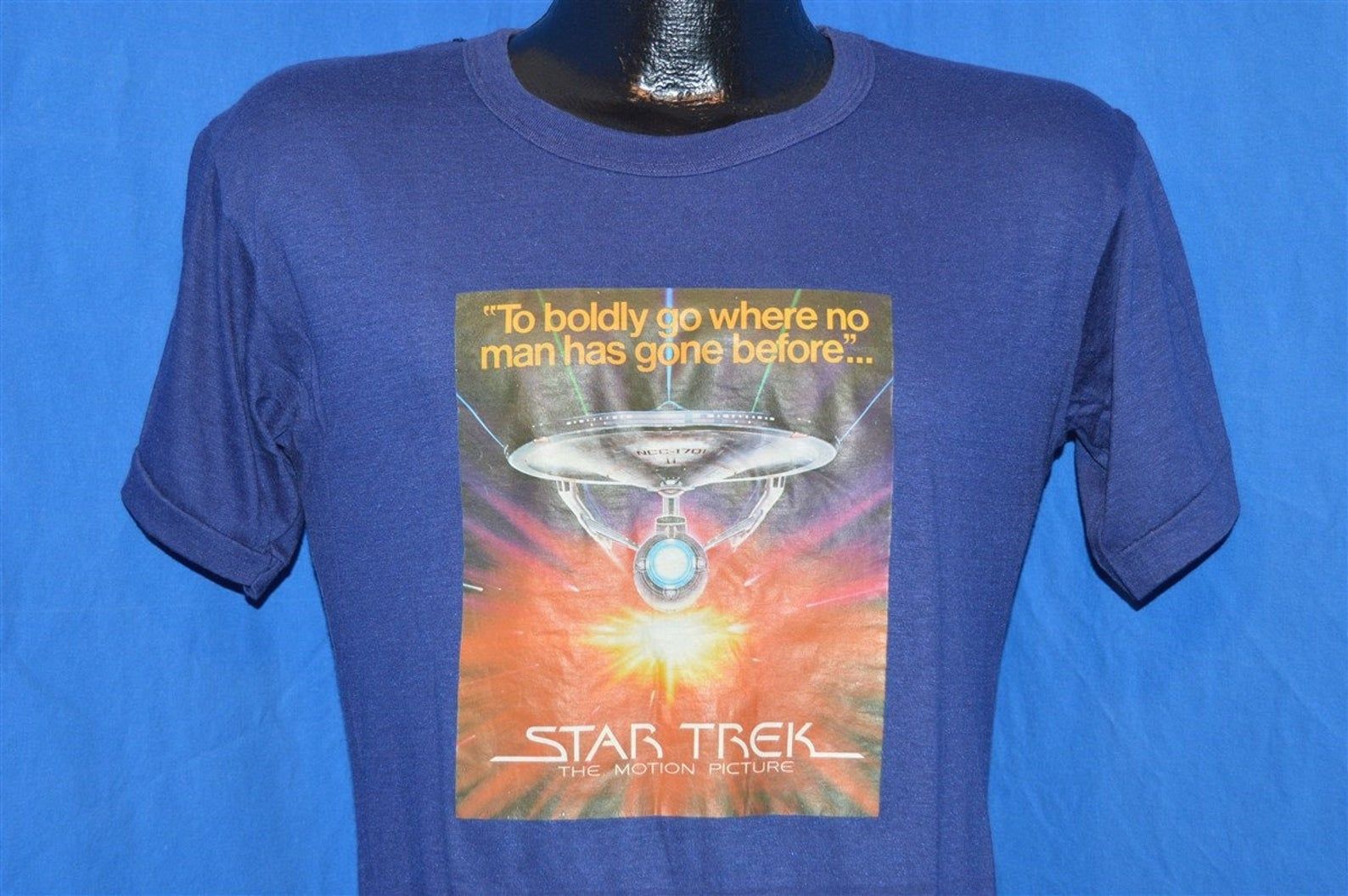 70S Star Trek The Movie Motion Picture Iron On Blue Vintage T-Shirt