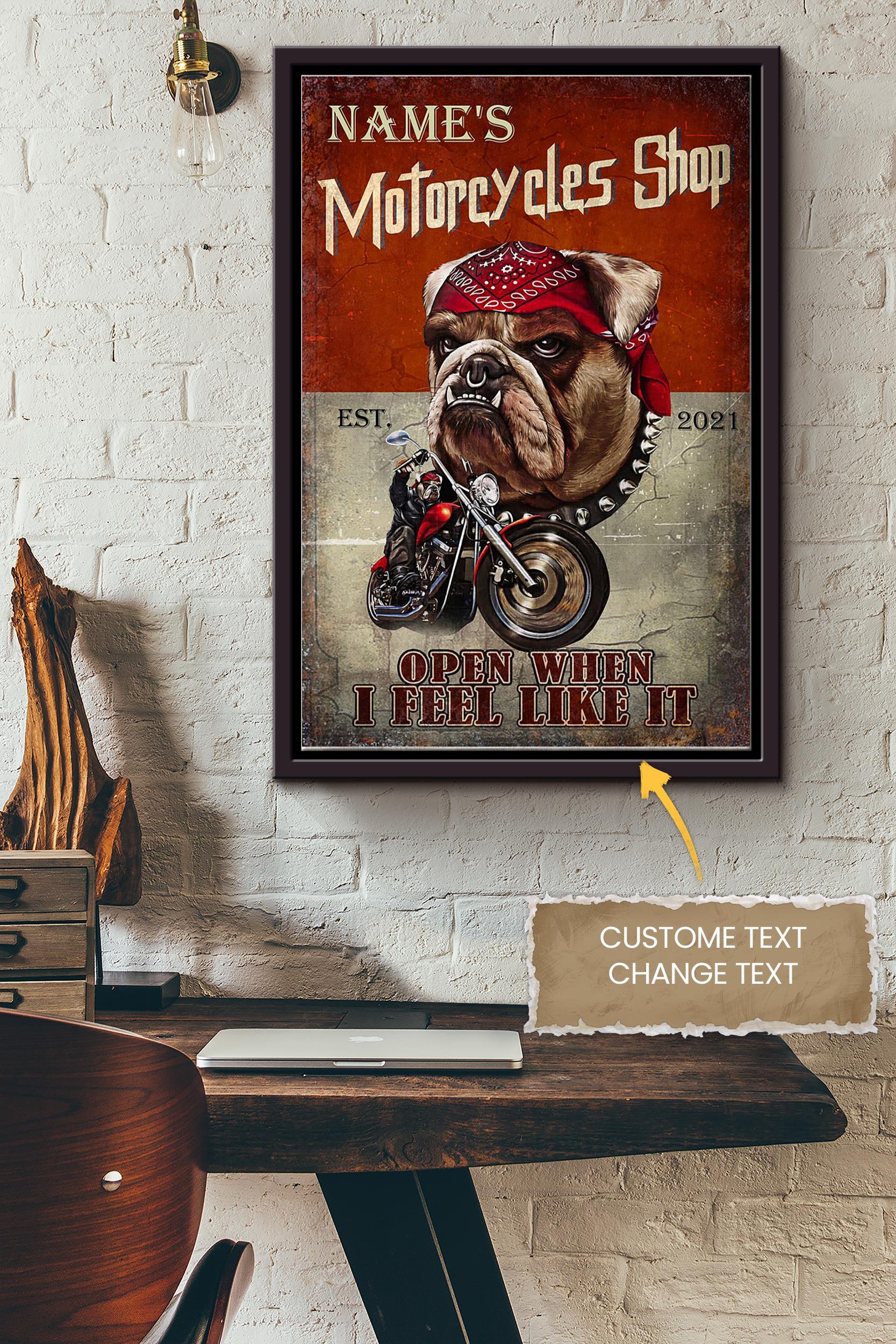 Motorcycles Shop Personalized Poster – Animal Wall Art – Gift For Dog Lover Dog Foster Puppy Fan Motorcycles Shop Decor Framed Matte Canvas