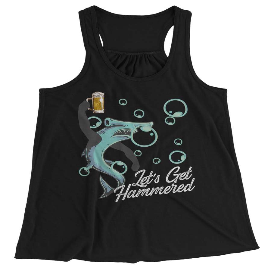 Women’s Funny Shark Tank Top Let’s Get Hammered Shirts Funny Shark Tank Hammerhead Beer Tanks Drinking Shirt