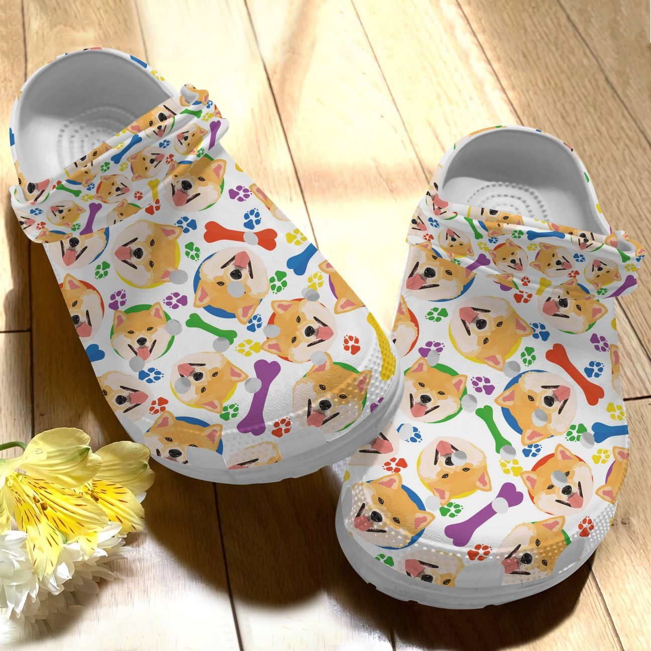 Shiba Inu Personalize Clog, Custom Name, Text, Fashion Style For Women, Men, Kid, Print 3D Whitesole Shiba Inu Pattern