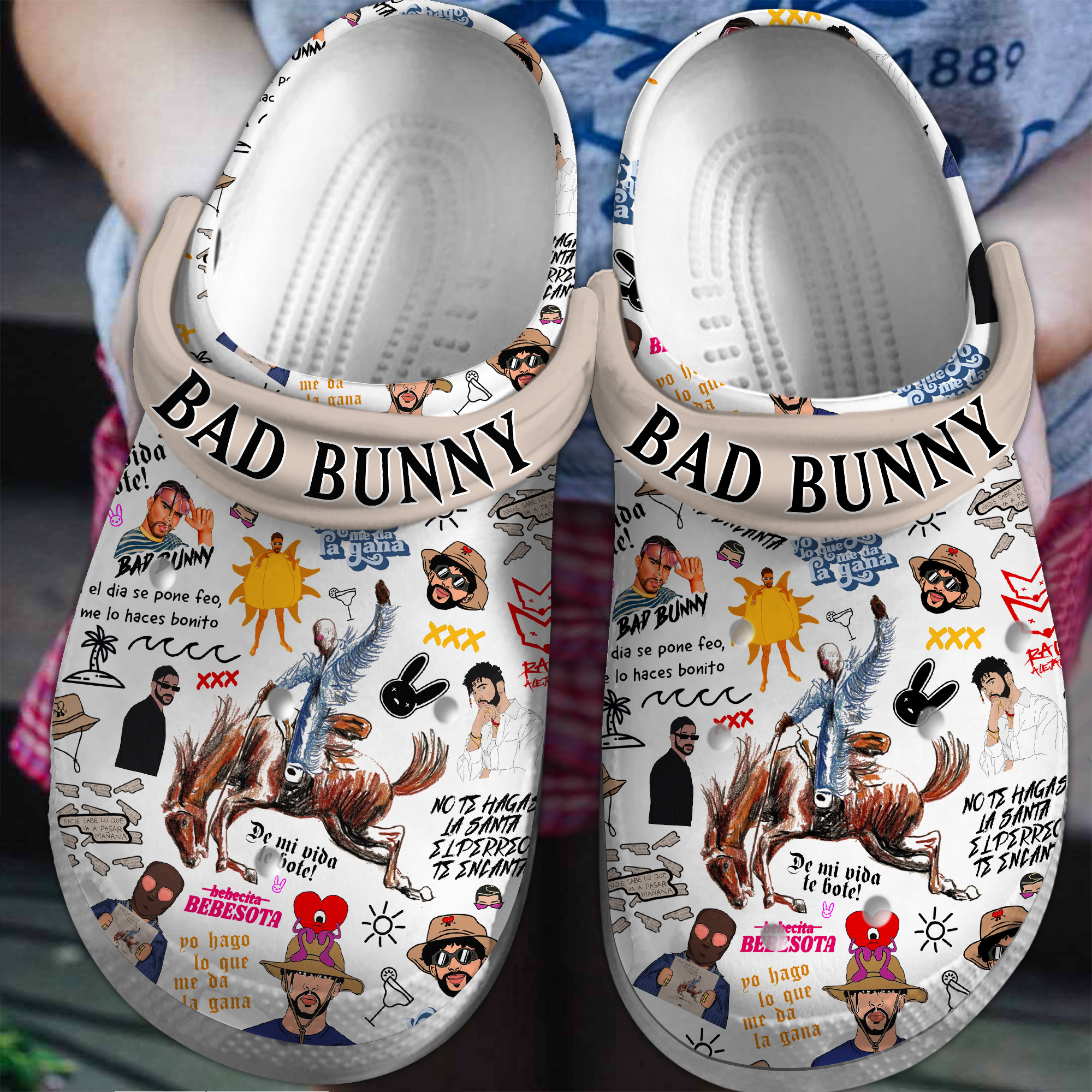 Bad Bunny Music Crocs Crocband Clogs Shoes Comfortable For Men Women and Kids 6