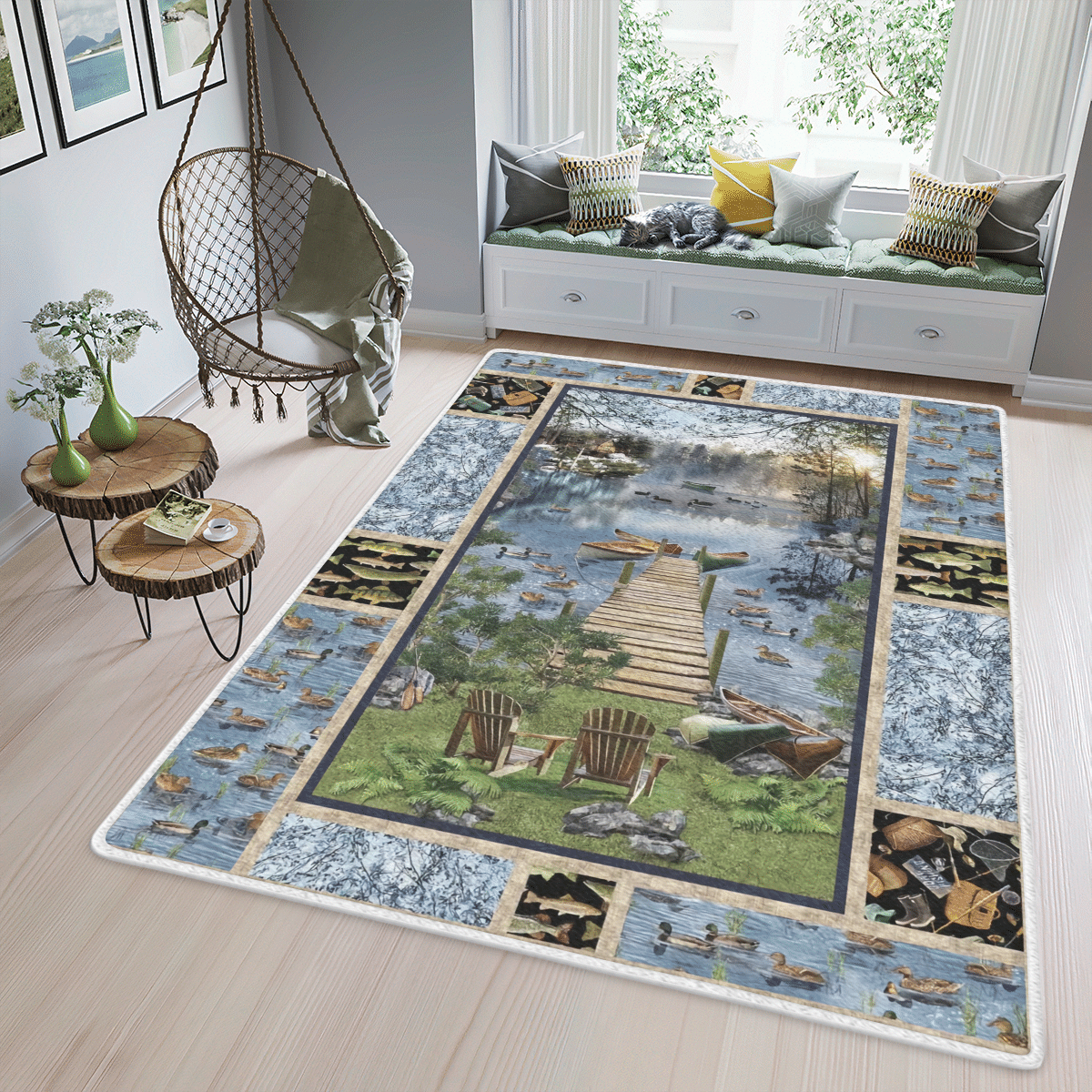 Wooni Limited Edition Fishing Area Rug Rectangle Rug Wn1111117