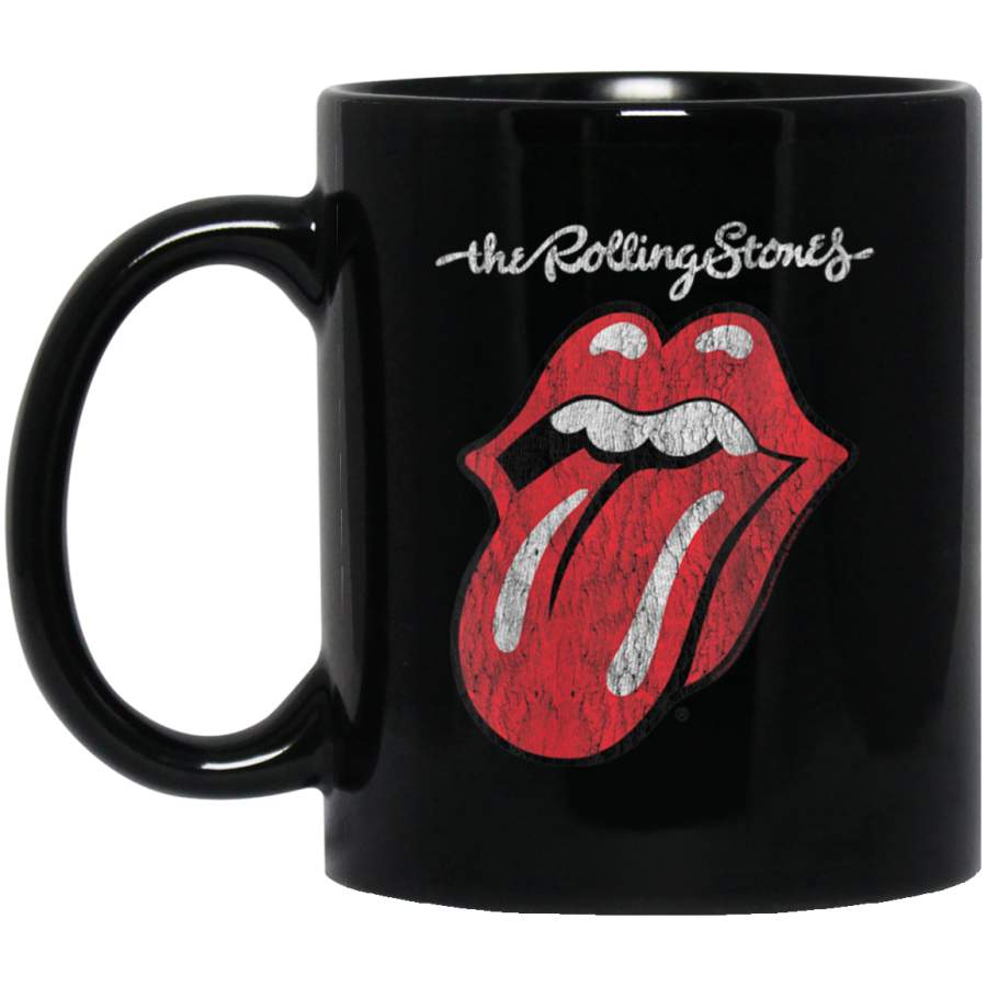 Womens Rolling Stones Official Script Tongue V-Neck Black Mug