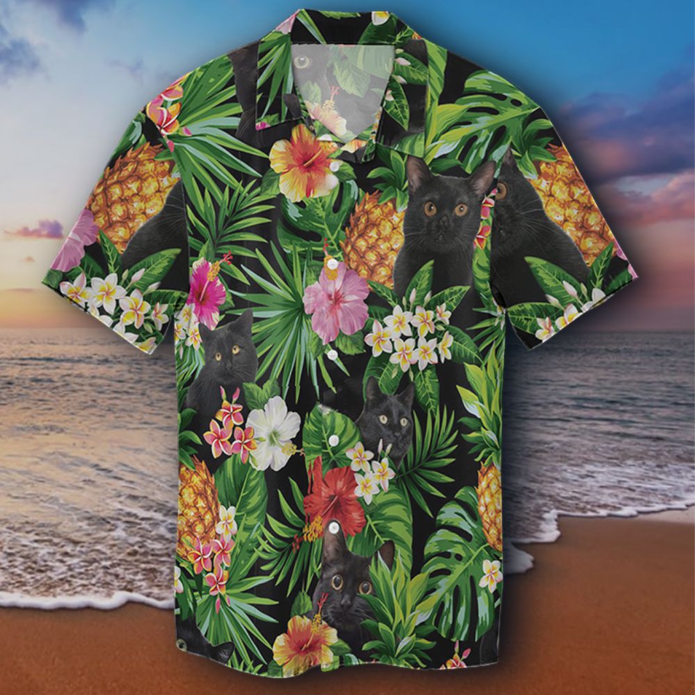 Black Cat Pineapple Hawaii Shirt Floral Tropical Mens Womens Clothing Ha89678