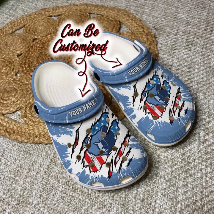 Grizzlies Crocss – Personalized M.Grizzlies Basketball Ripped American Flag Clog Shoes