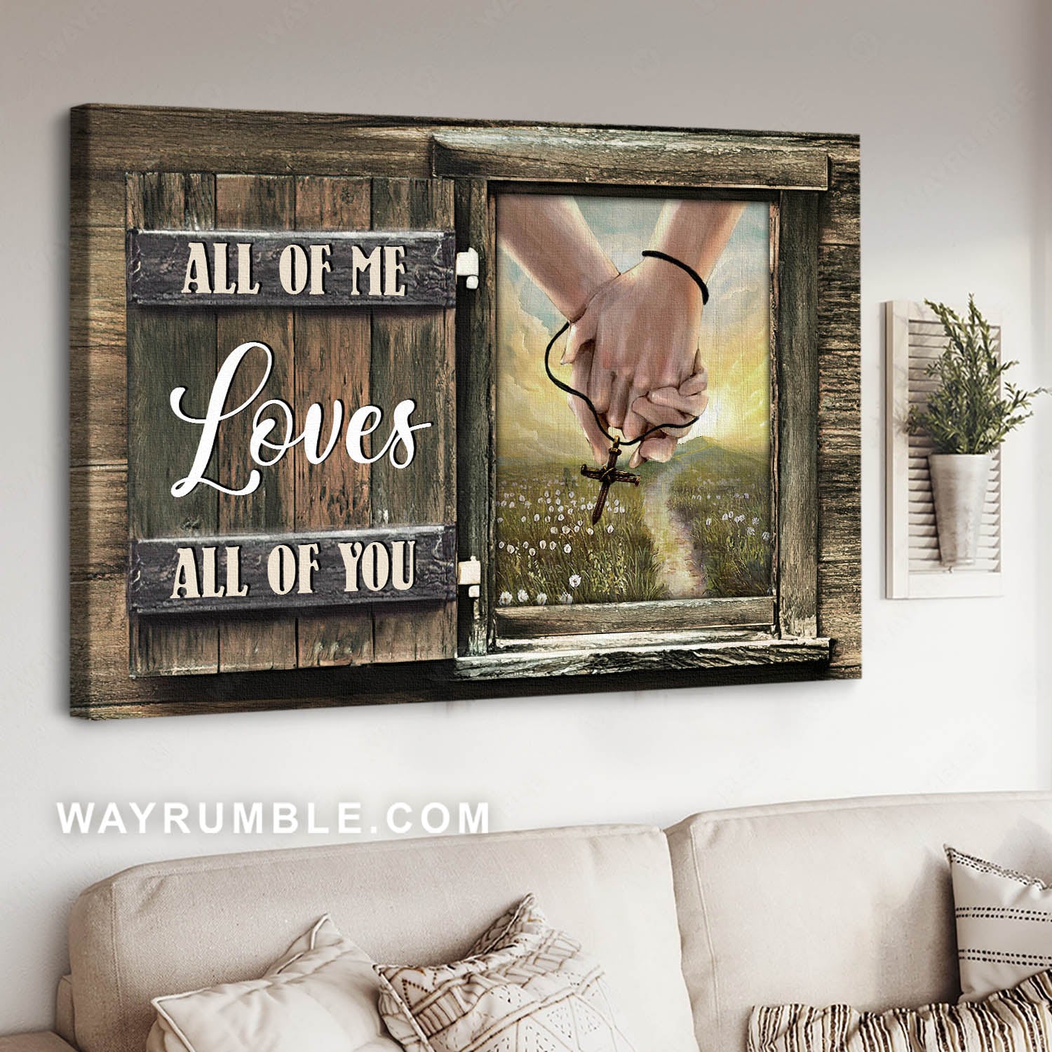 Hand In Hand, Flower Field, Cross Necklace, All Of Me – Family Landscape Canvas Prints, Wall Art