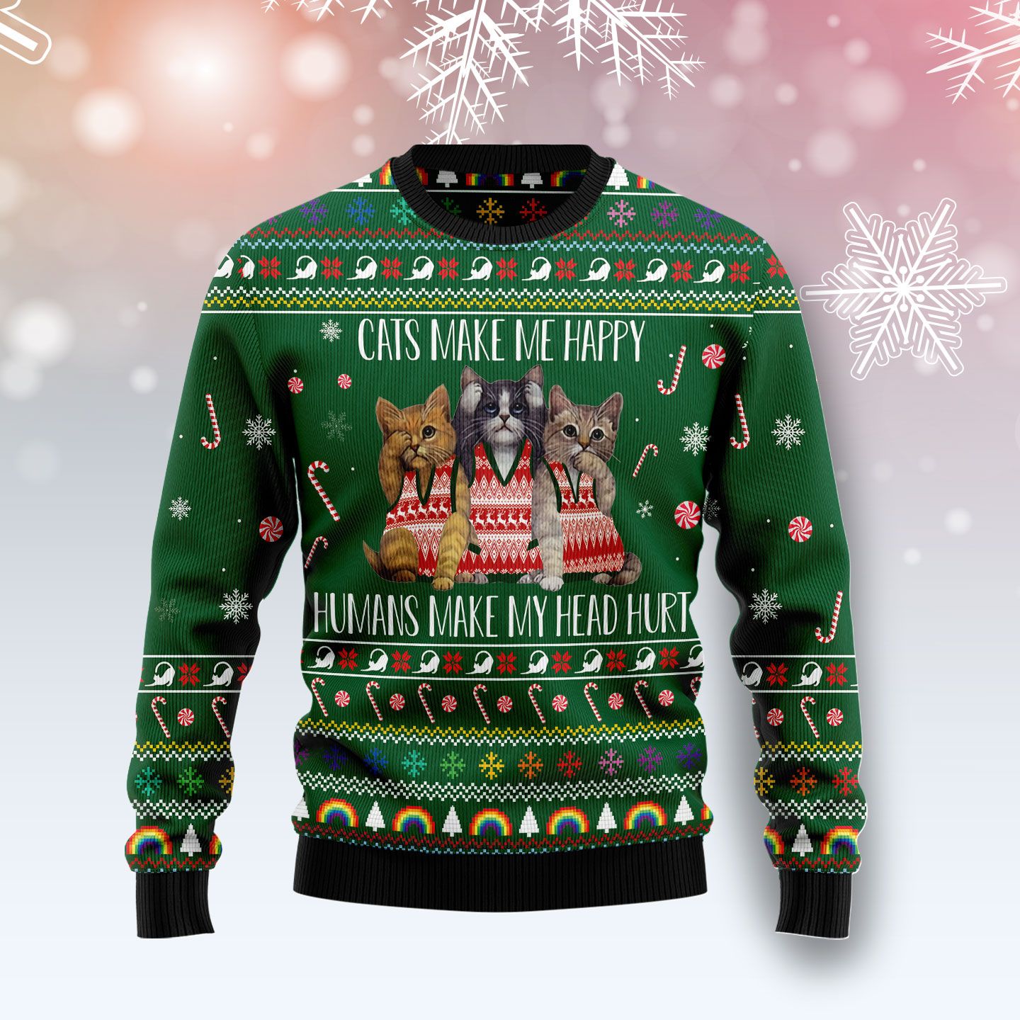 Cats Make Me Happy Ugly Christmas Sweater | For Men & Women | Adult | Us5828