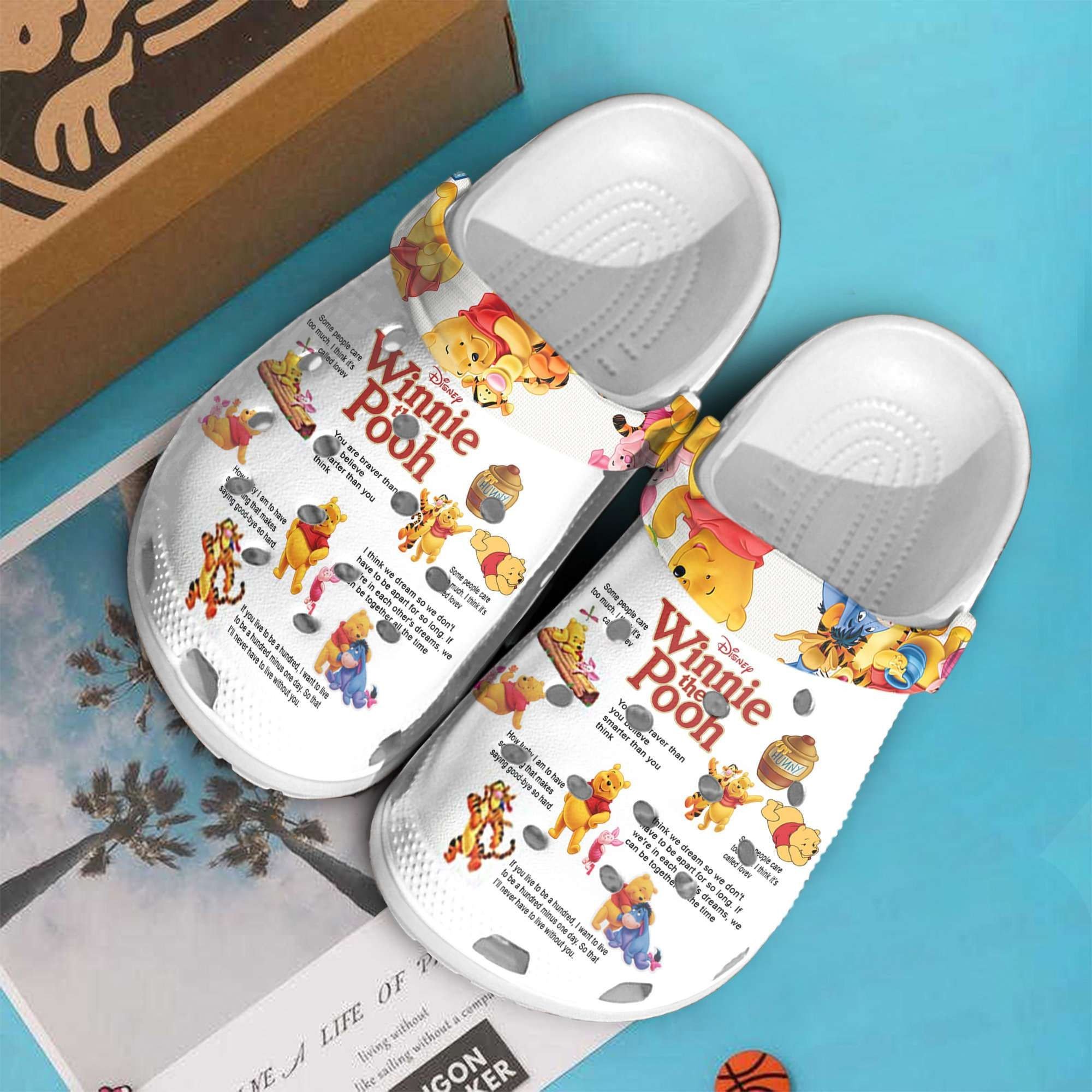 Winnie The Pooh Rubber Crocs Crocband Clogs, Comfy Footwear