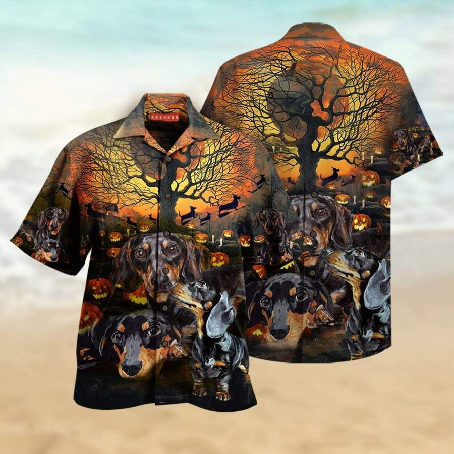 Halloween Dachshund Dog Hawaii Aloha Shirts Ha23048