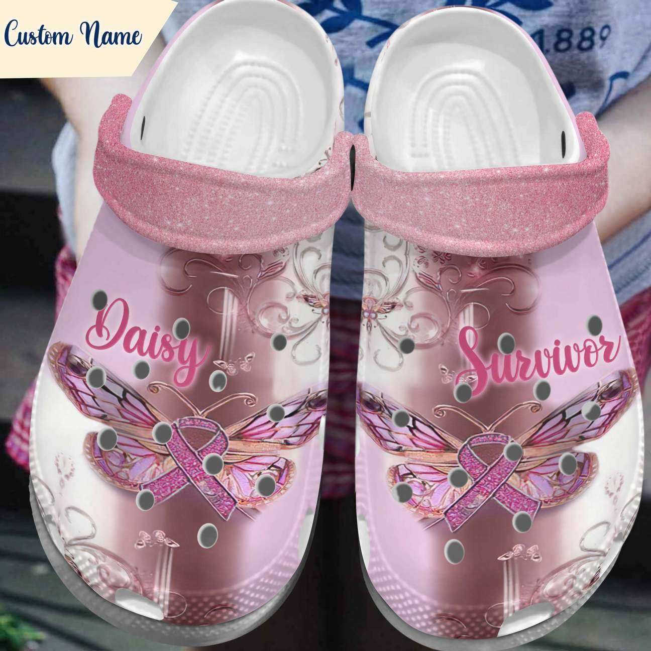 Breast Cancer Personalized Clog, Custom Name, Text, Color, Number Fashion Style For Women, Men, Kid, Print 3D Great Survivor