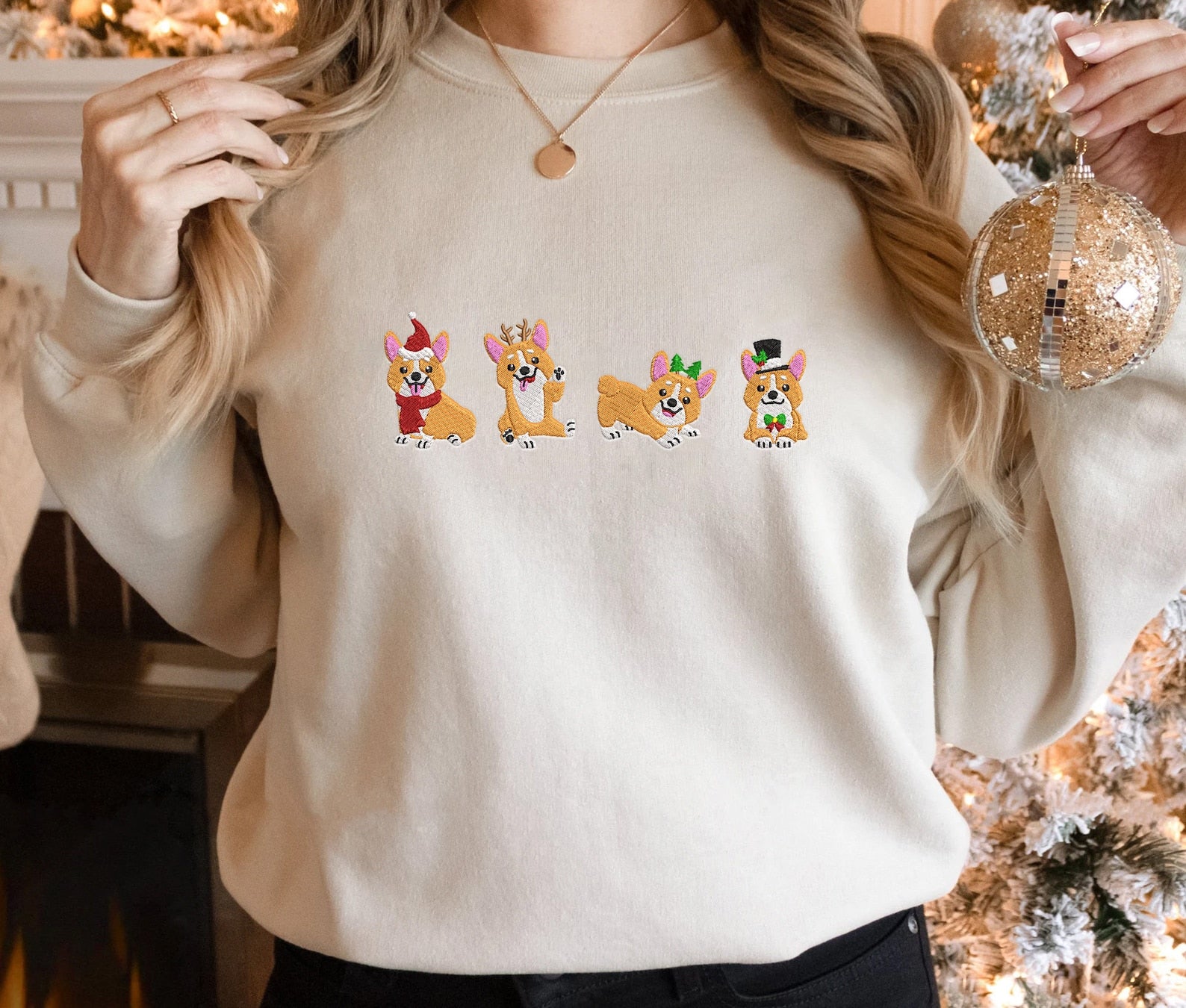 Dog Christmas Embroidered Sweatshirt 2D Crewneck Sweatshirt All Over Print Sweatshirt For Women Sweatshirt For Men Sws5288