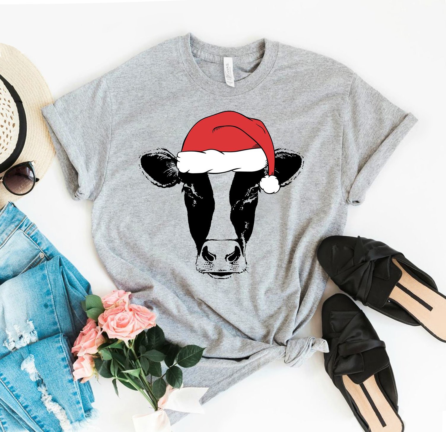 Rughing Christmas Gifts Heifer Christmas Shirt, Christmas T-Shirt, Christmas Gift, Heifer Santa Shirt, Funny Christmas Shirt, Holiday Tshirt, Christmas Gift For Her