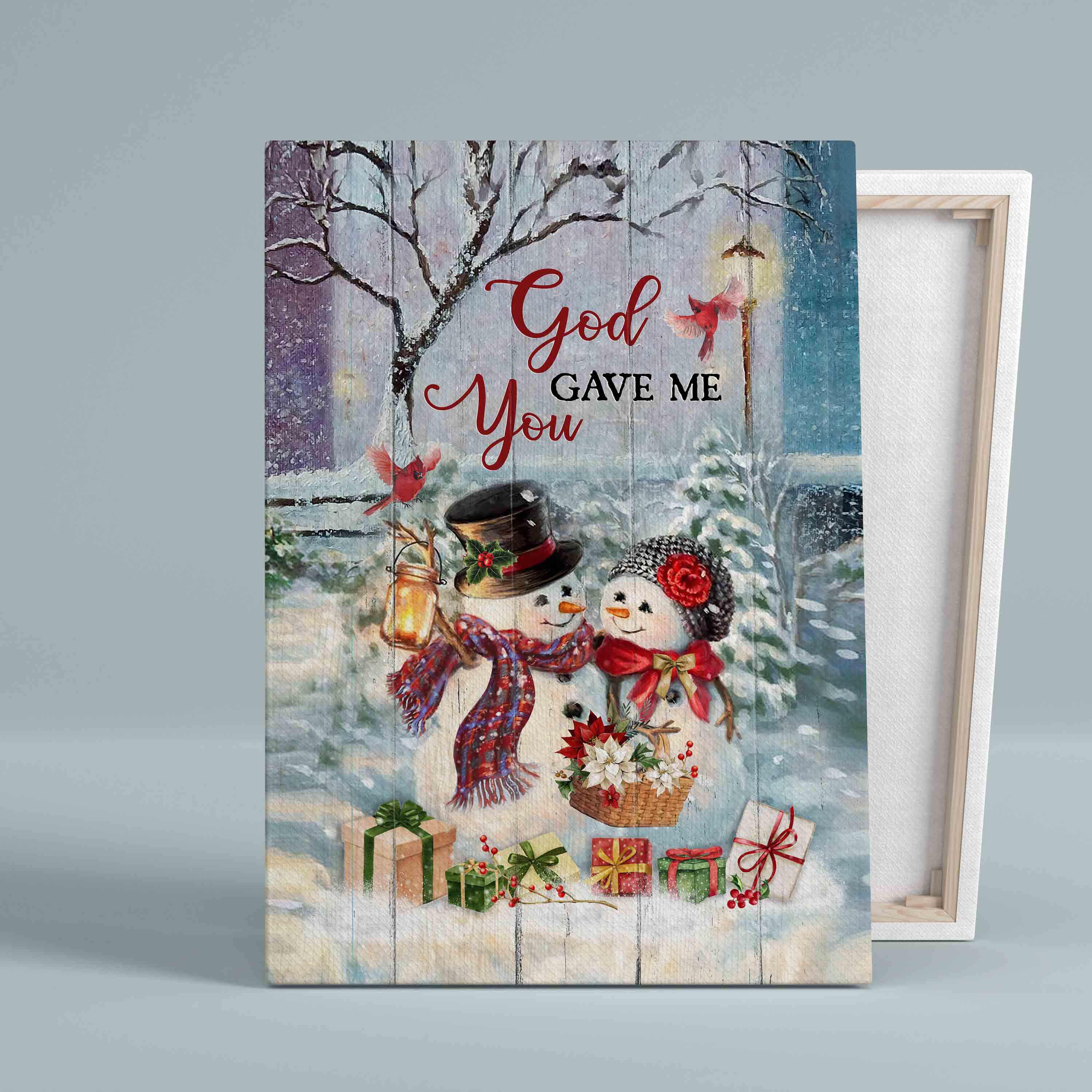 God Gave Me You Canvas, Snowman Couple Canvas, Christmas Canvas, God Canvas Christmas Decor Ideas