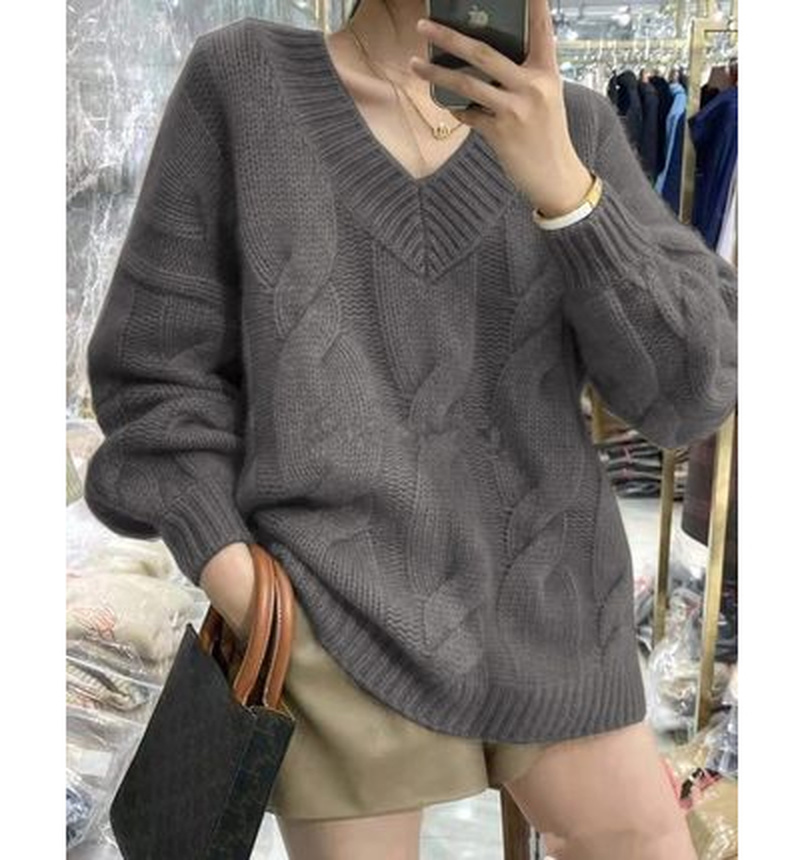 2021 Loose Cashmere Sweater Autumn Winter Basic Oversize Thick Sweater V-neck Pullovers Women Pullover Female Long Sleeve 17718 alx