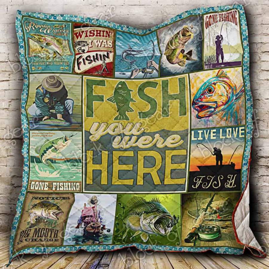 Wozoro Quilt Blanket Fishing Fish You Were Here Twin Queen King Size