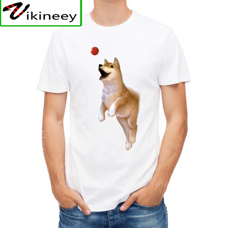 VagaryTees Funny T shirt Men Dabbing Shiba Inu Fashion Tees Cartoon Dog White T-shirt Doggo and His Ball Tops Hipster alx