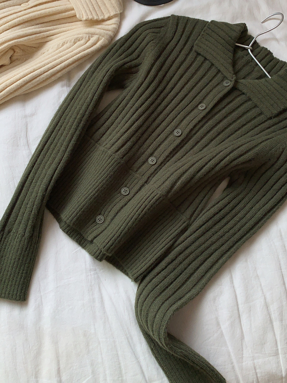 Cropped Polo Cardigan Sweater With Collar Women Ribbed Jumper Winter alx