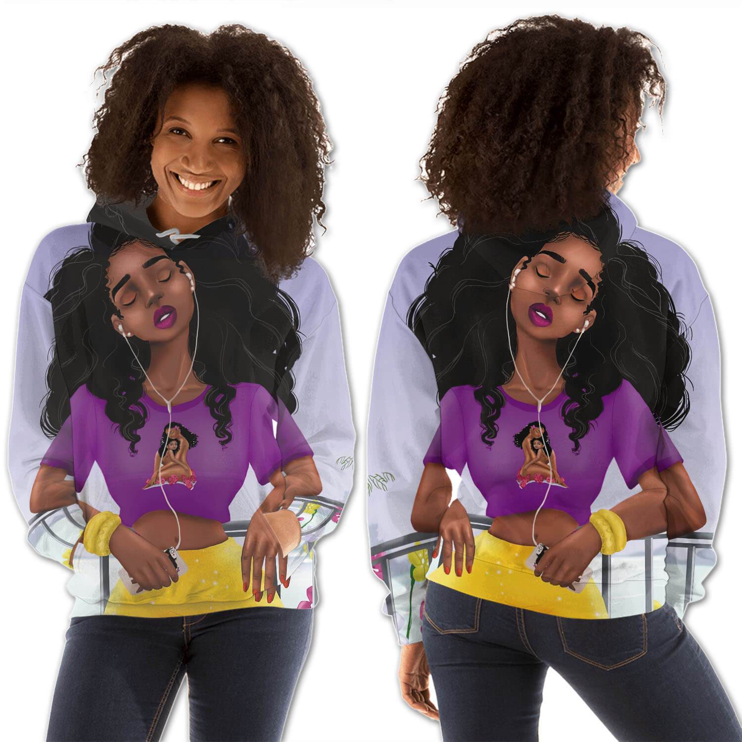 African American Hoodies Beautiful Black American Girl All Over Print Womens Hooded Sweatshirt African Clothing For Women BPS85798