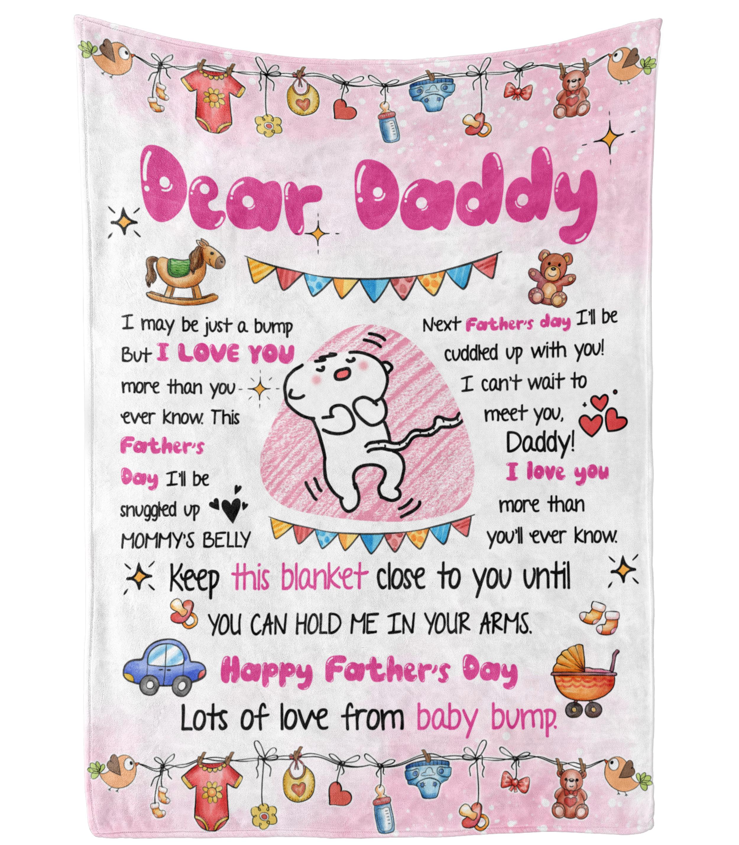 Personalized Blanket To My Dad From Baby Bump Happy Father’S Day Pink Funny Baby Bump Print Custom Name & Image