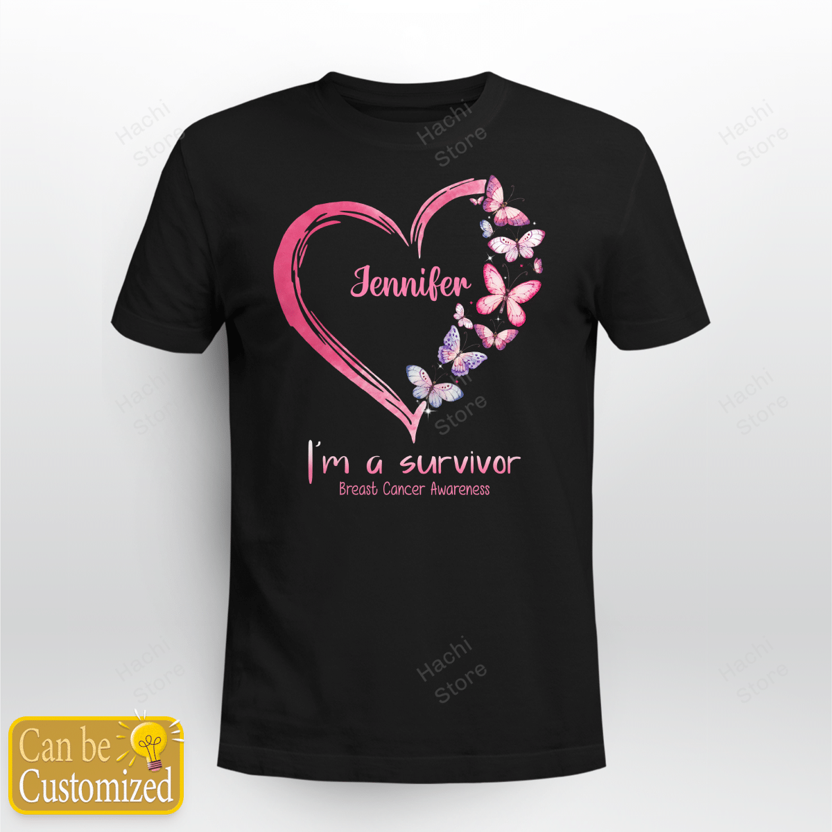 Personalized Cancer Awareness T-Shirt – Pink Butterfly Heart I’M A Survivor Breast Cancer Awareness