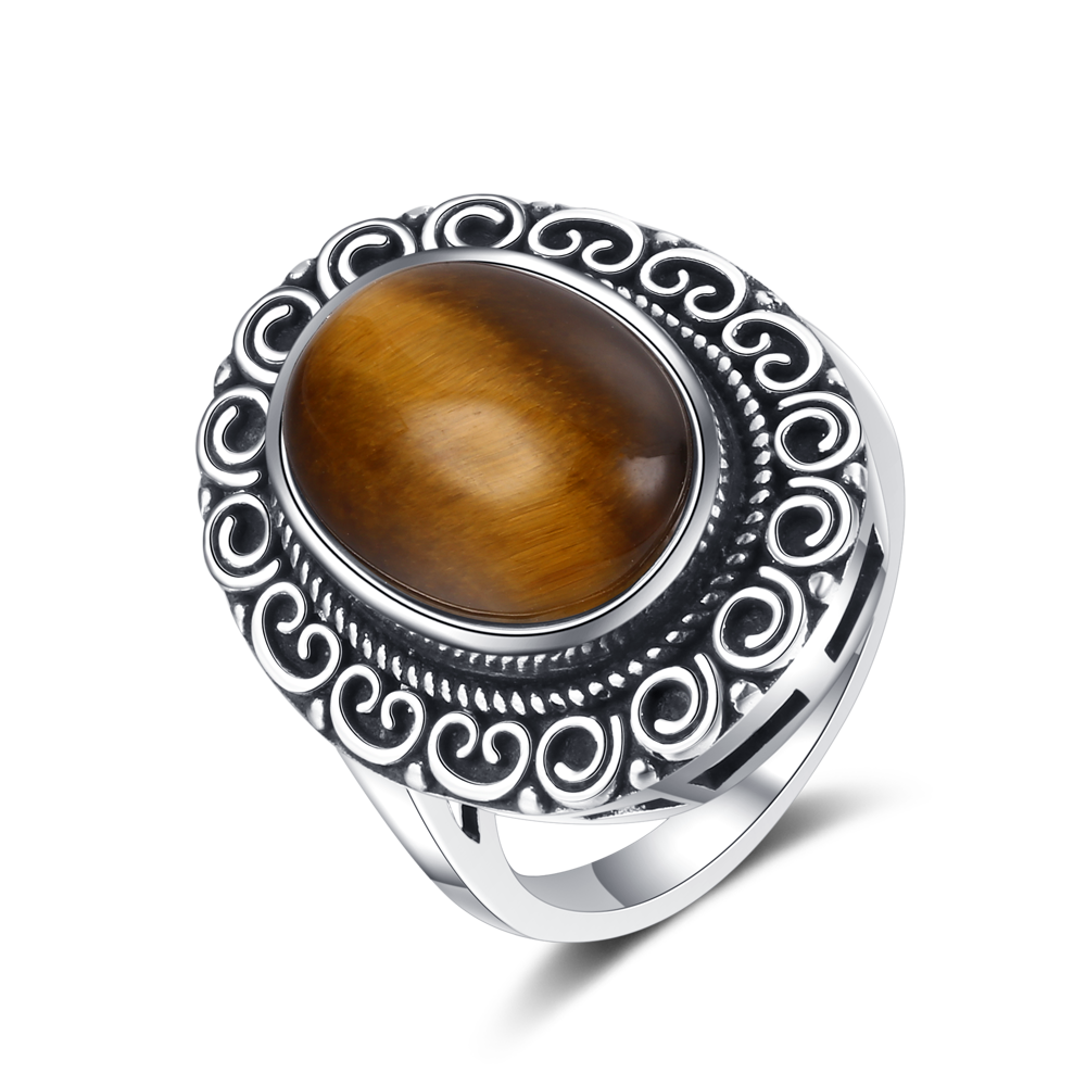 Vintage Natural Rhodochrosite 925 Sterling Silver Jewelry Rings Women’s Fine Tiger Eye Jewelry Gift Finger Ring Wholesale alx