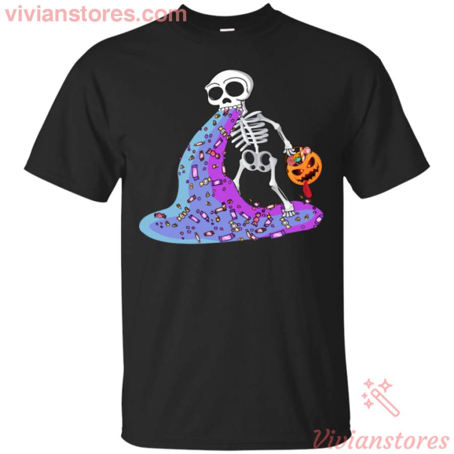 Skeleton Throwing Up Candy Funny Halloween Humorous T-Shirt