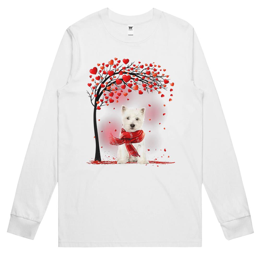 Valentines Day Westie Dog Tree Heart Puppy Dog Lover Long Sleeve T Shirts