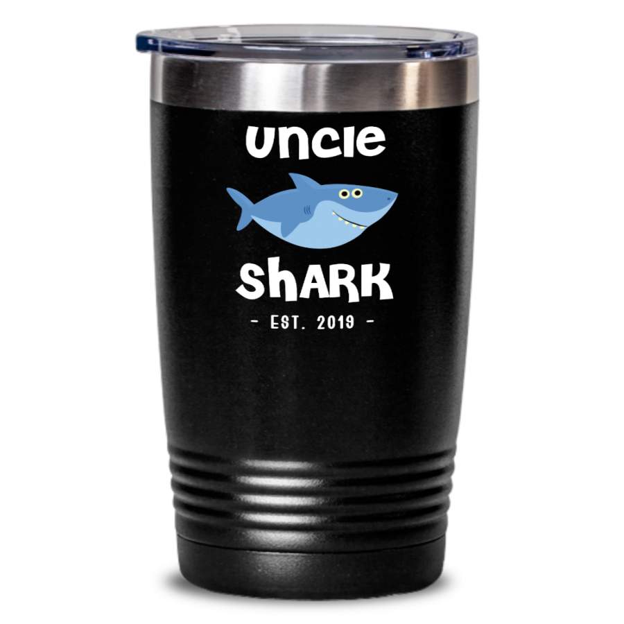 Uncle Shark Tumbler New Uncle Mug Est 2019 Double Wall Vacuum Insulated Travel Coffee Cup BPA Free Do Do Do Expecting Uncles Pregnancy Reveal Announcement Gifts