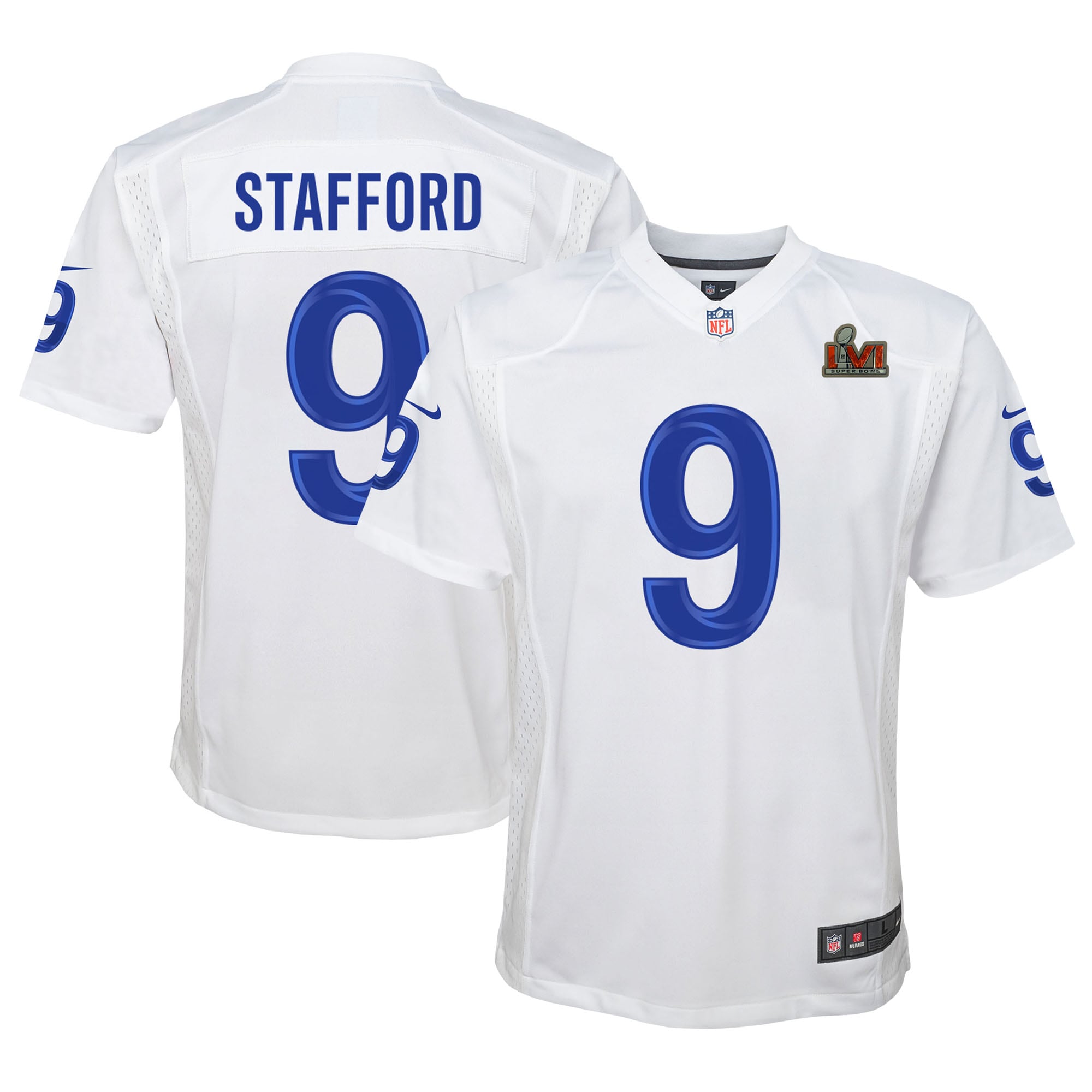 Matthew Stafford Los Angeles Rams Youth Super Bowl LVI Game Patch Jersey – White