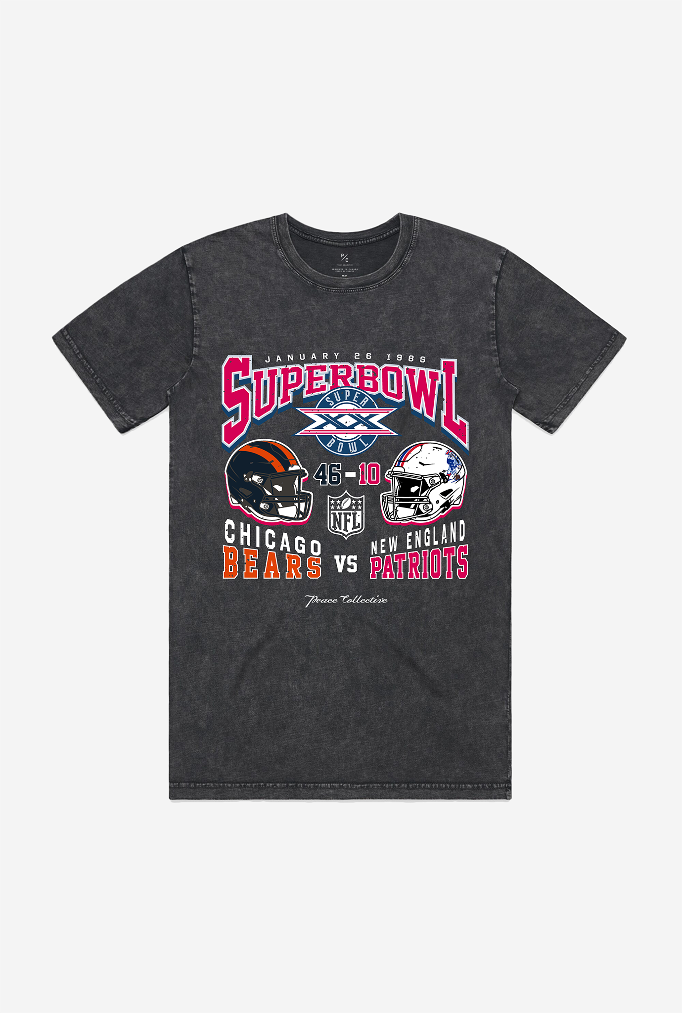 Super Bowl Xx: Chicago Bears Vs New England Patriots Stonewashed T-Shirt – Black