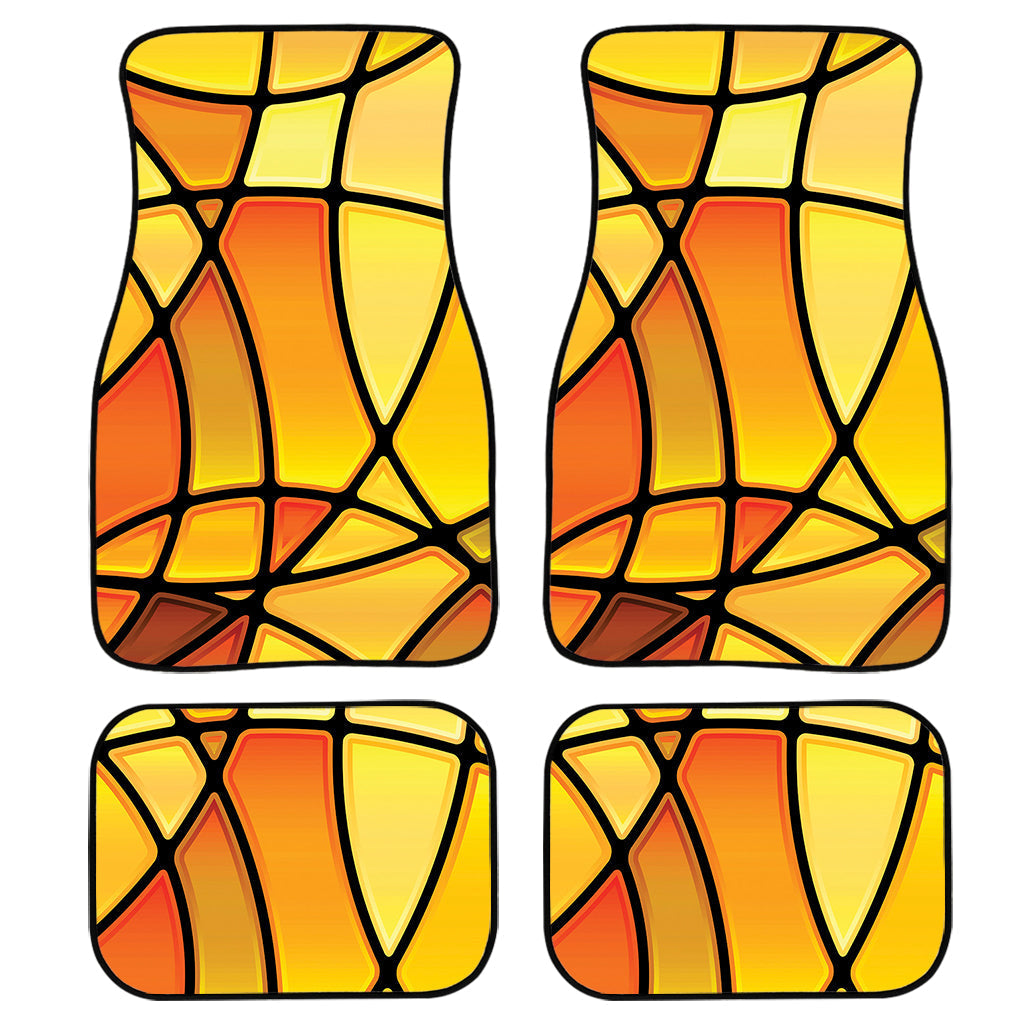 Yellow Stained Glass Mosaic Print Front And Back Car Floor Mats, Front Car Mat