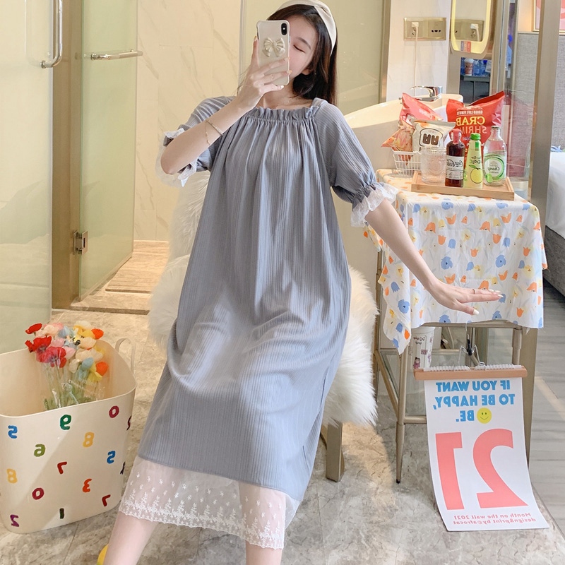 2021 New Summer Short Sleeve Cotton Nightgowns for Women Cute Cartoon Cow Long Dress Sleepwear Nightdress Night Gown Home Nighty alx