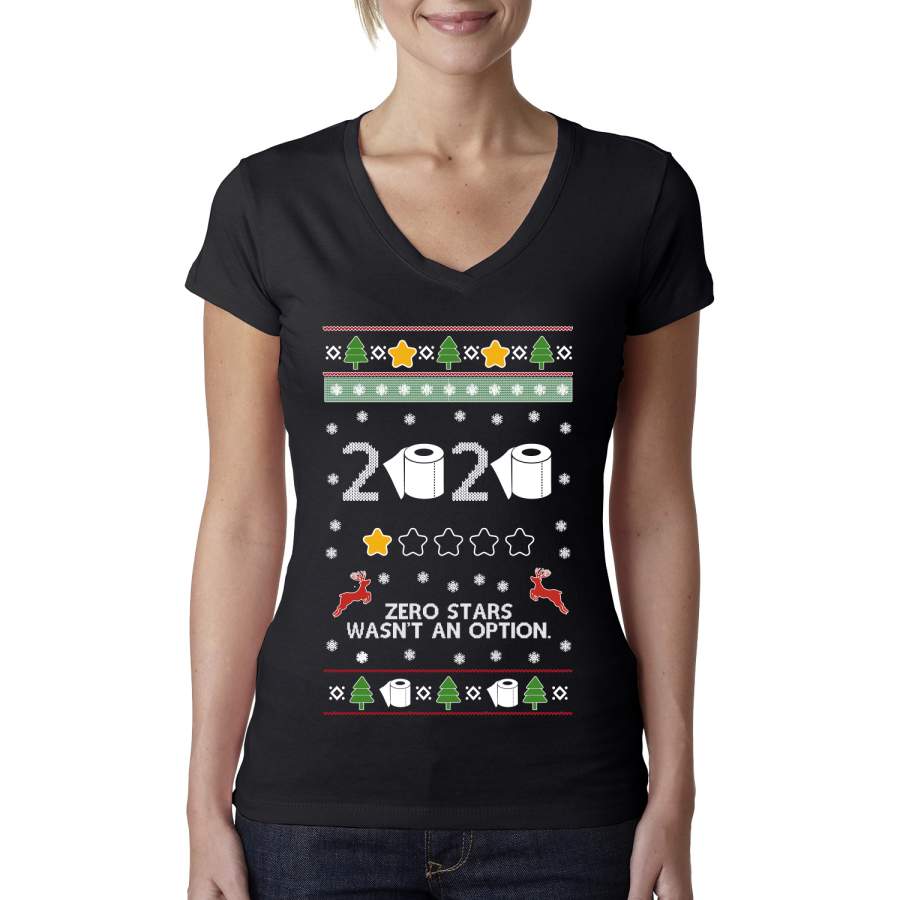 2020 Zero Stars Wasnt an Option Ugly Christmas Sweater Womens Junior Fit V-Neck Tee