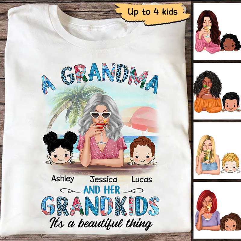 Summer Grandma And Grandkids Personalized Shirt