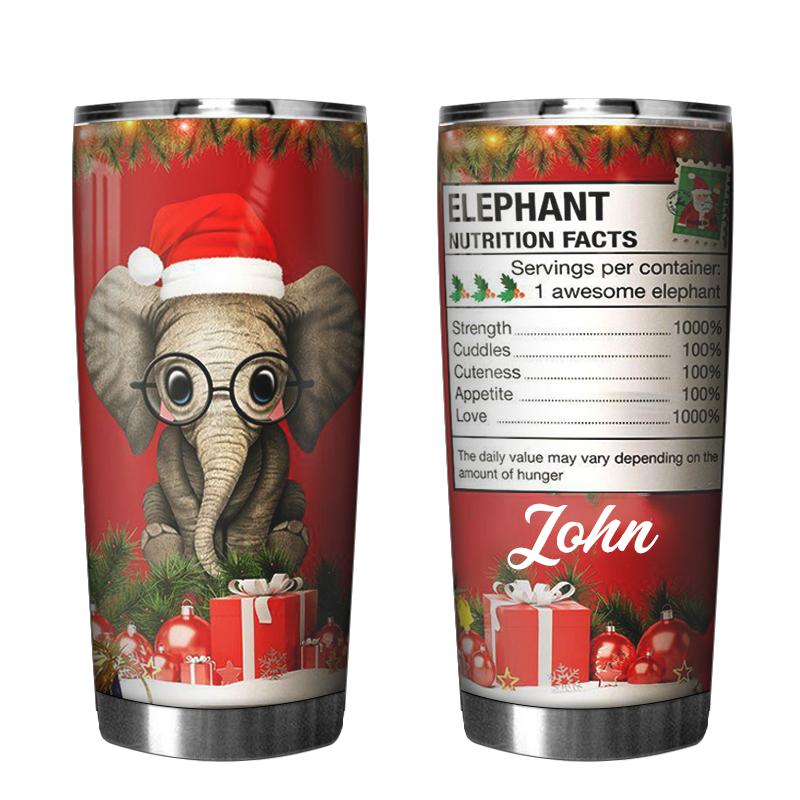 Personalized Personalized Tumbler Christmas Elephant Nutrition Facts Stainless Steel Skinny Tumbler Bulk, Double Wall Vacuum Slim Water Tumbler Cup With Lid