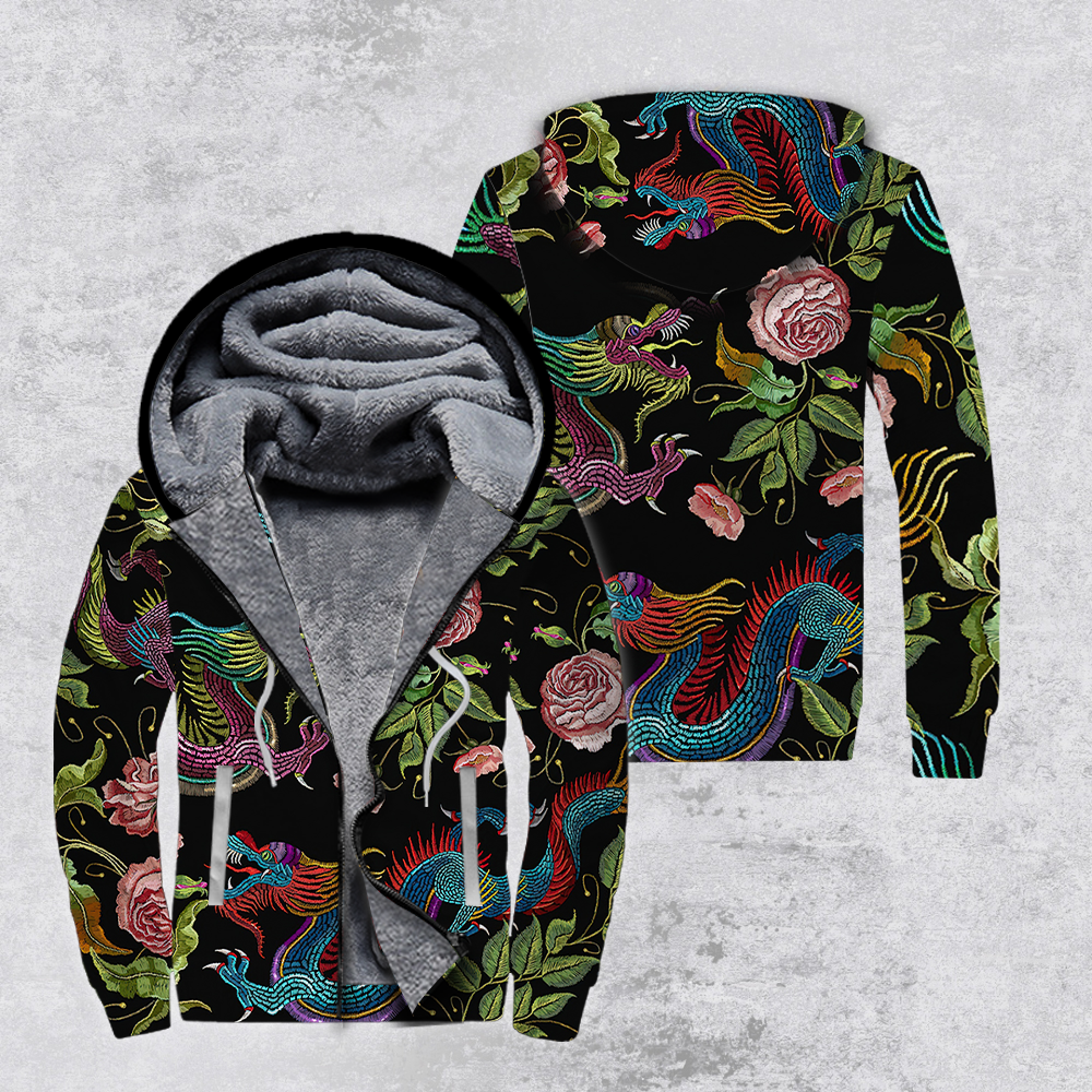 Dragons Flower Pattern Pullover Fleece Zip Hoodie All Over Print | For Men & Women | Fz116