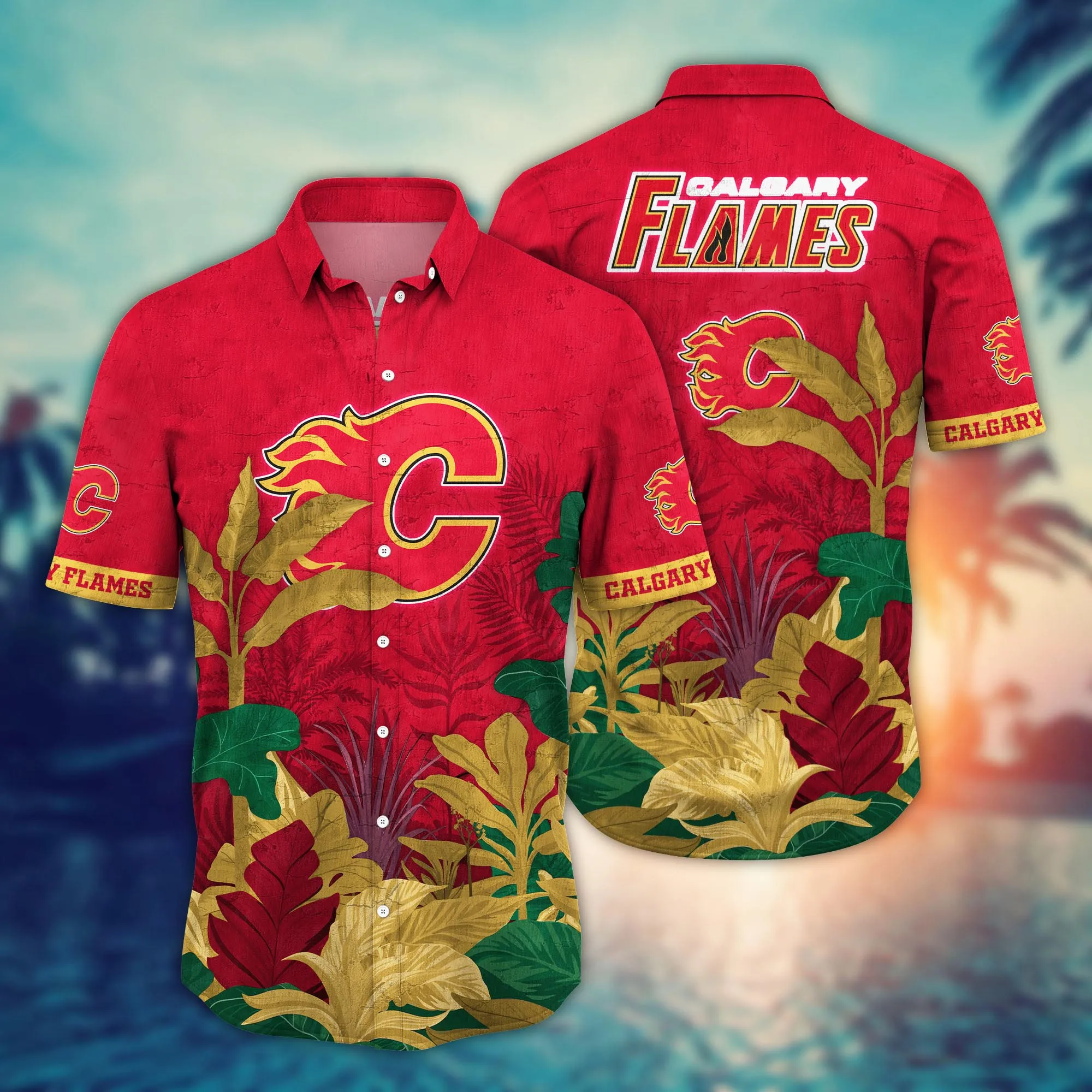 Calgary Flames Nhl Hawaiian Shirt Straw Hats Aloha Shirt