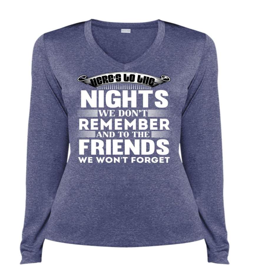 We Don’t Remember T Shirt, The Friends We Won’t Forget T Shirt, Cool Shirt (Ladies LS Heather V-Neck)