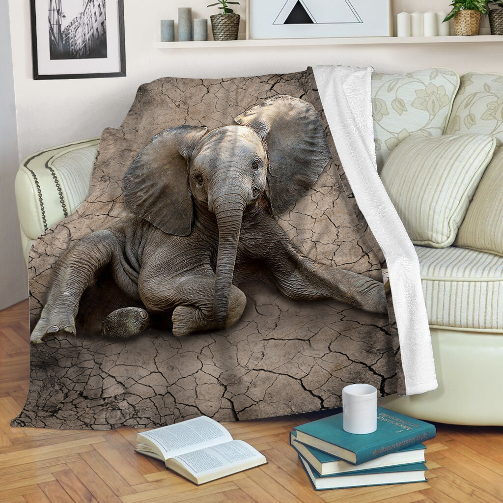 Elephants Dry Soil Cracking 3D Fleece Throw Blanket – Soft And Cozy Blanket – Best Weighted Blanket For Adults