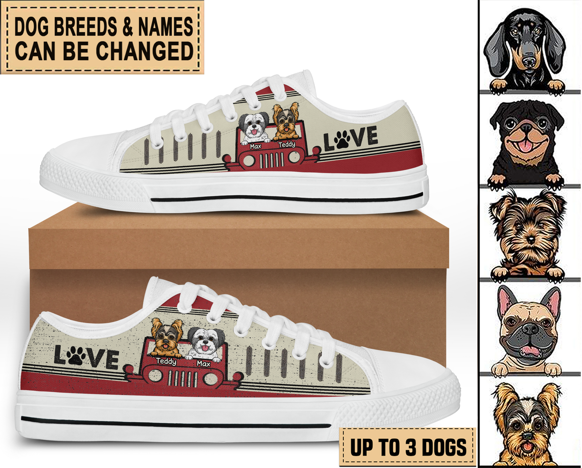 Dog Personalized Low Top Shoes – Birthday, Anniversary Gift For Dog Lovers, Gift For Jeep Car Lovers