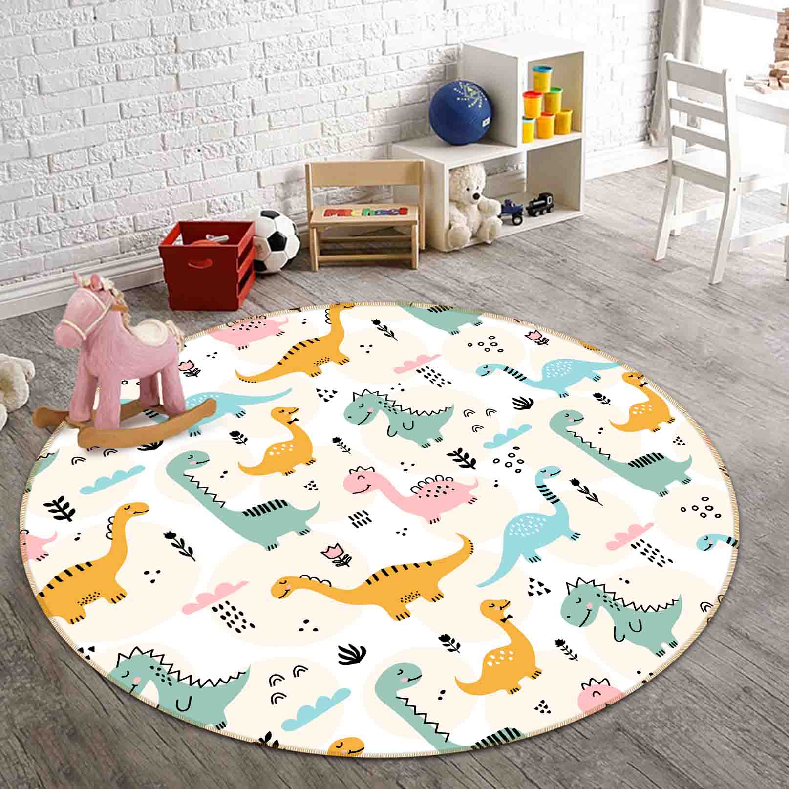 3D Cartoon Animal Color Dinosaur Kids Non-Slip Round Rug Mat 77