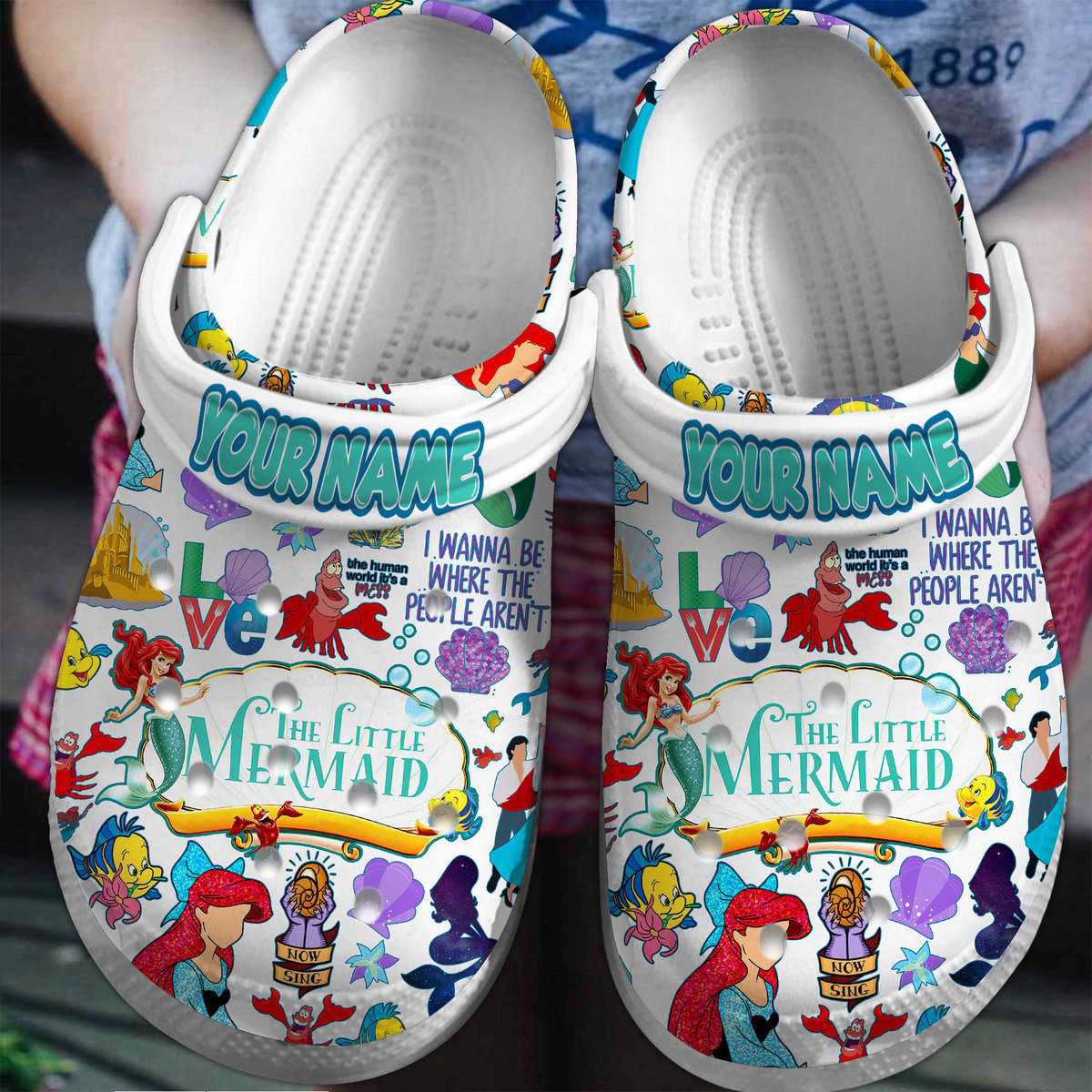 The Little Mermaid Cartoon Crocs Crocband Clogs Shoes For Men Women and Kids