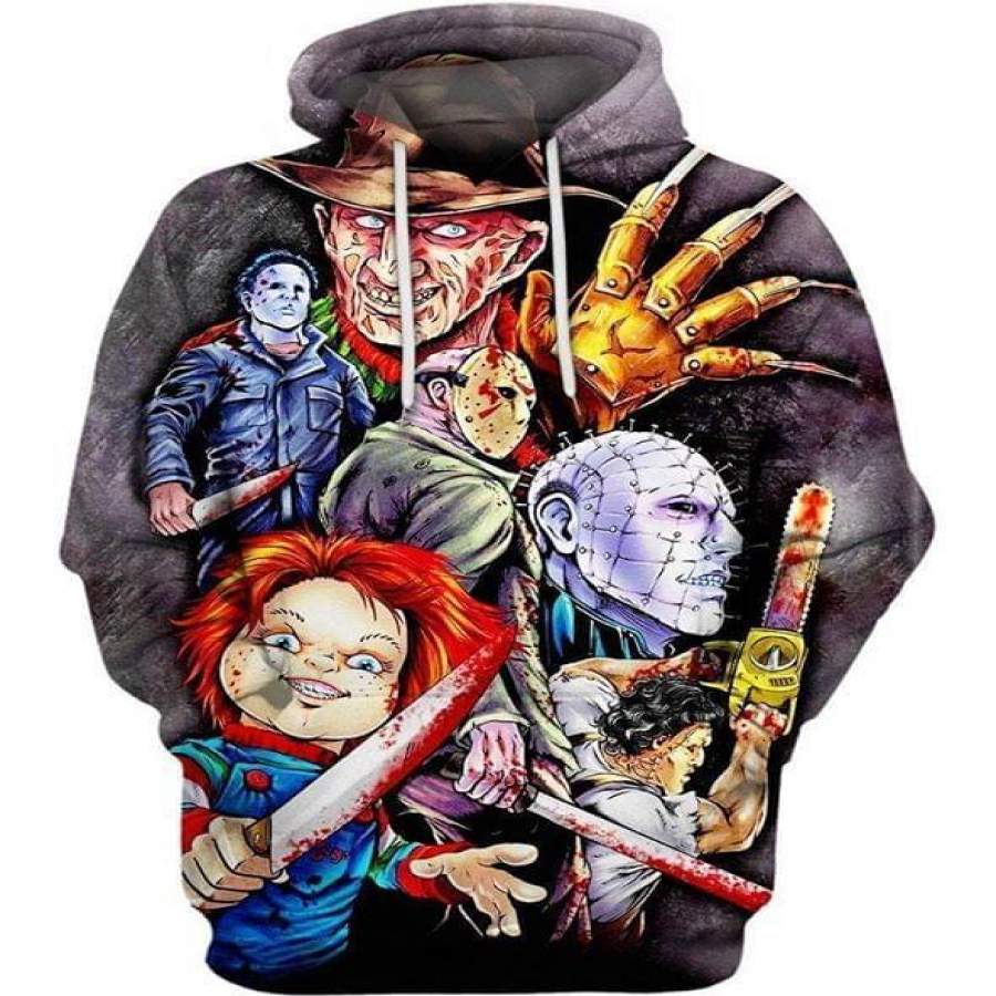 Halloween Horror Freddy Krueger Michael Myers Jason Leatherface Chucky Hoodie Unisex 3D All Over Print