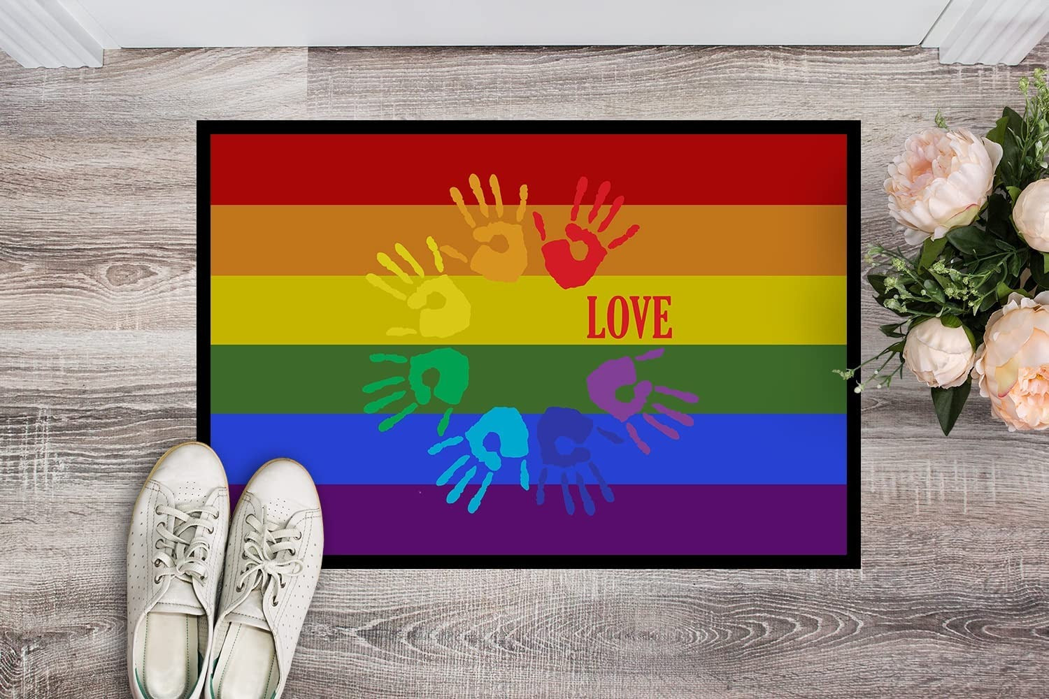 Gay Pride Love Hands Door Mat, Indoor Rug Or Outdoor Welcome Mat 18X27 Pride Lgbt Doormat