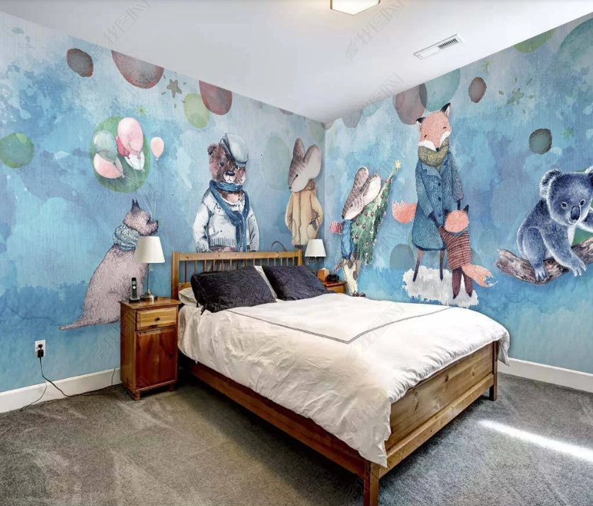 3D Cartoon Cute Animal Pattern Wall Mural Wallpaper Lqh 217