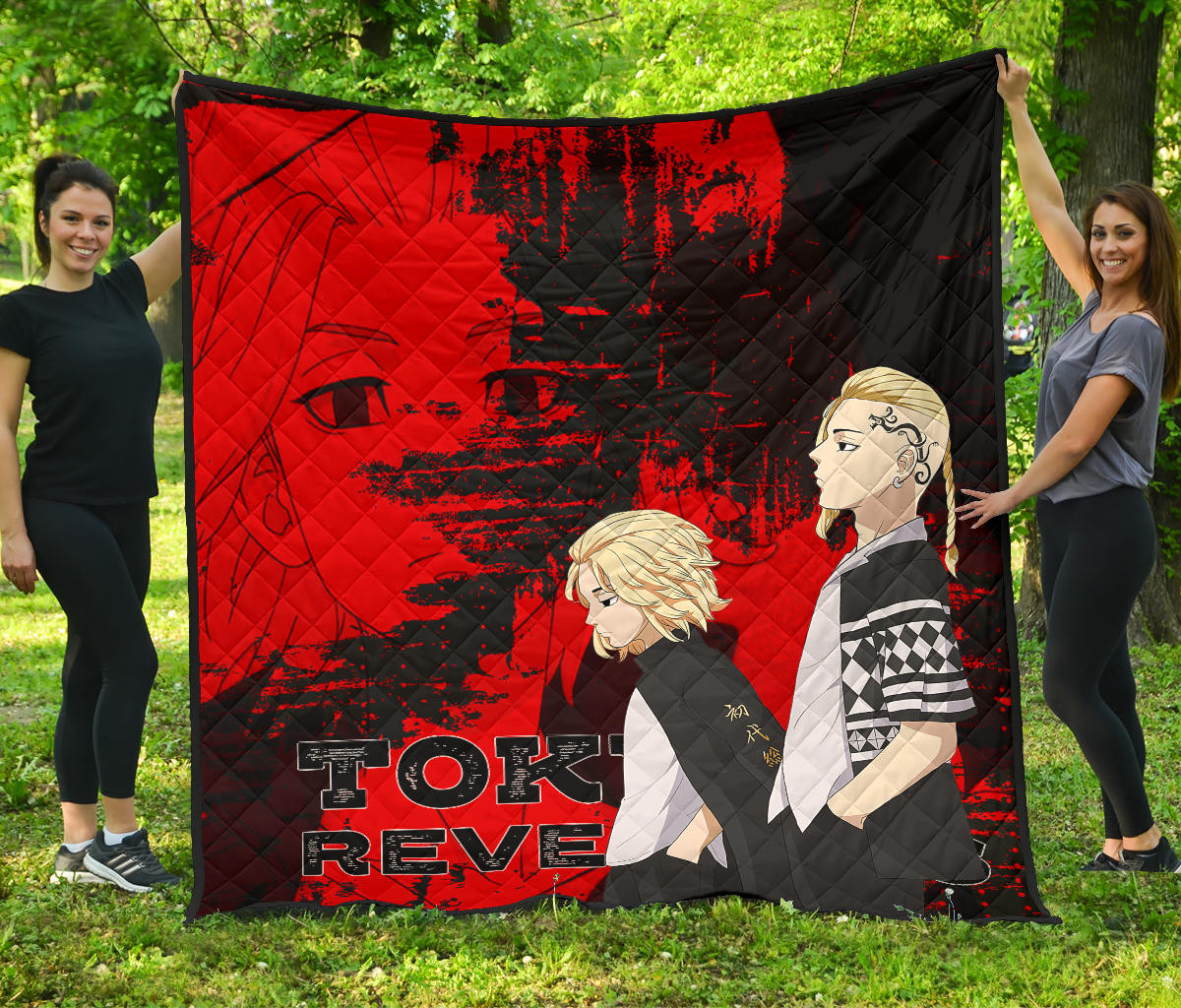 Tokyo Revengers Anime Mikey And Draken Walking Red And Black Premium Quilt Blanket