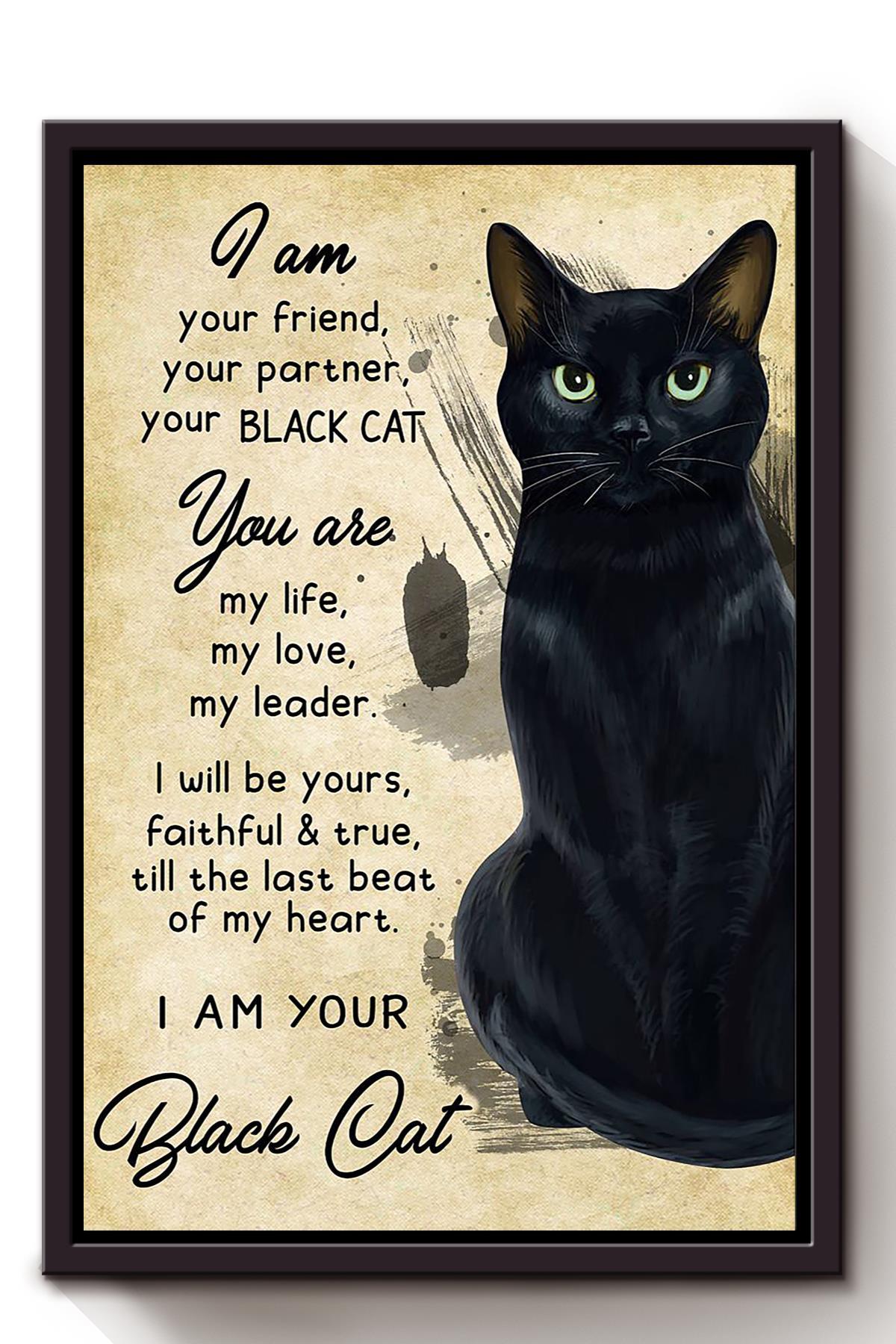 Black Cat I Am Your Friend Your Partner Animal Wall Art Gift For Cat Lover International Cat Day Kitten Foster Framed Canvas